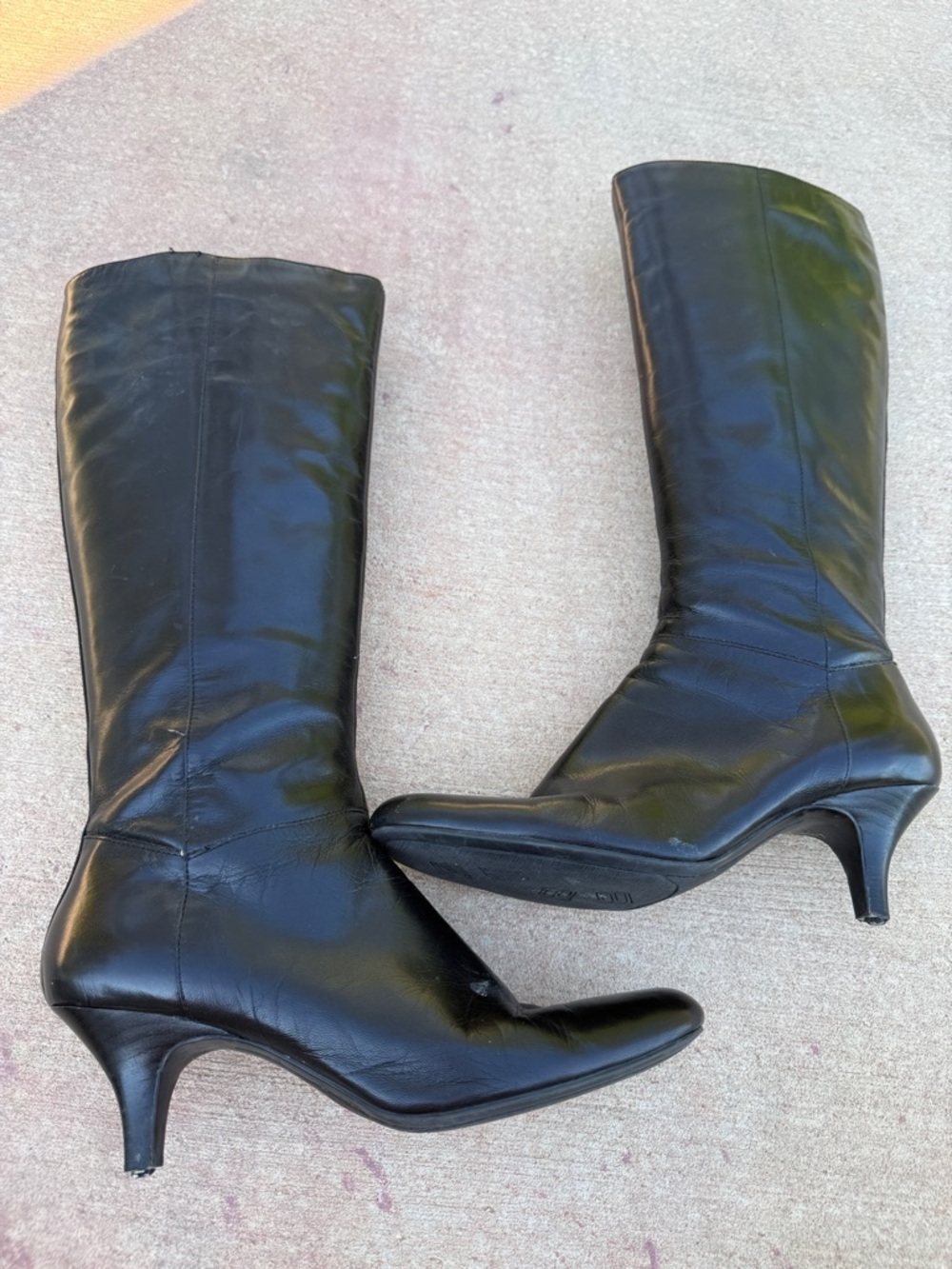 Bandolino Black Leather Mid-Calf Kitten Heel Boots